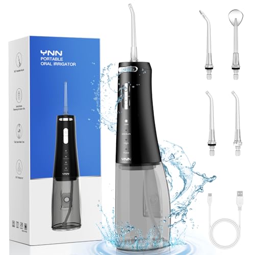 YNN Water Flosser, 300ML Larger Tank 5 Replaceable nozzles 4 Modes Electric Oral Irrigator Water Dental Flosser IPX7 Portable USB-C Rechargeable Water flosser for Teeth, Gums,Pick,Braces, Dental Care