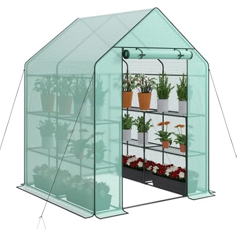 Nova Microdermabrasion Walk-in Greenhouse for Outdoors, 57 x 57 x 77 inch, Portable PE Cover Greenhouse with Anchors and Ropes Indoor Outdoor-3 Tier 8 Wired Shelves Plant Gardening Hot House Cover