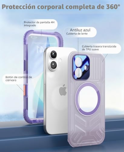 Funda iPhone 17 impermeable Beeasy magnética morada con protección total 360 6