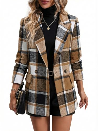 Mina Self Flannel Blazer Jacket For Women Plaid 2026 Spring Winter