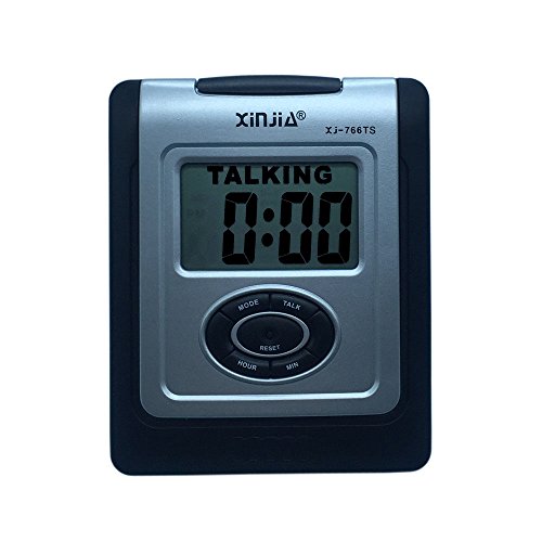 Spanish Talking LCD Digital Alarm Clock for Blind or Low Vision with Big Time Display and Lound Talking Voice (Black)