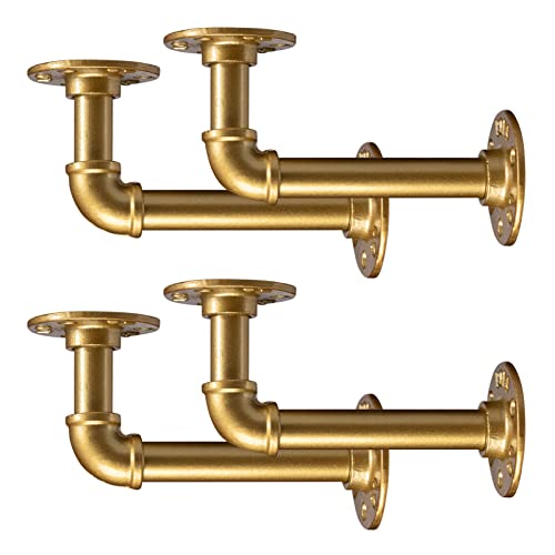 BEJOY 4 pièces Supports d'étagère robustes pour étagères, Support de tuyau industriel 15 cm, Support d'étagère mural en fer vintage doré, Étagère en tuyau...