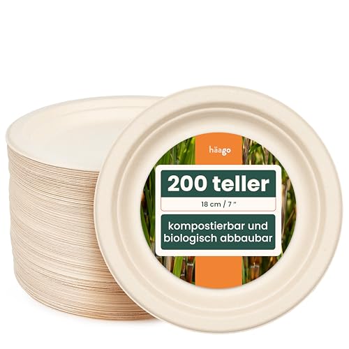 HAAGO Zuckerrohr Einwegteller 200 Stück, 18cm