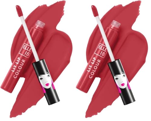 Image of Elle 18 Lit Lip, Matte Finish, Rose Charm, 16 hrs Long Lasting Liquid Lipstick, Smudge and Transfer Proof Lipstick, One-stroke application, Quick Drying | 5.6 ml (Pack of 2)