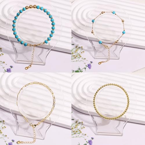 Myofeng 4 Pcs Turquoise Bracelets Bohemian wind 14K Gold Beaded Bracelets Stackable Adjustable Paperclip Link Stretch Bracelets Charm Jewelry Present for Women 6