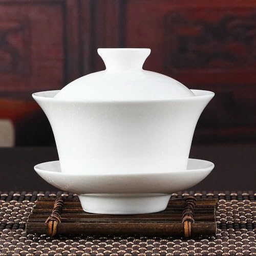 HGYEDA Service à thé Chinois Gaiwan Kung Fu en céramique Blanche Gaiwan Service à thé Blanc Tasse à thé Sancai