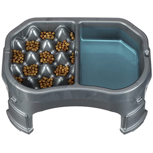 Neater Pet Brands – Neater Raised Slow Feeder Dog Bowl – Elevated and Adjustable Food Height - (Double Diner, Gunmetal)