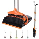 XXXFLOWER Broom and Dustpan Set with Long Handle, Light Weight Stainless Steel Poles Stand Upright D