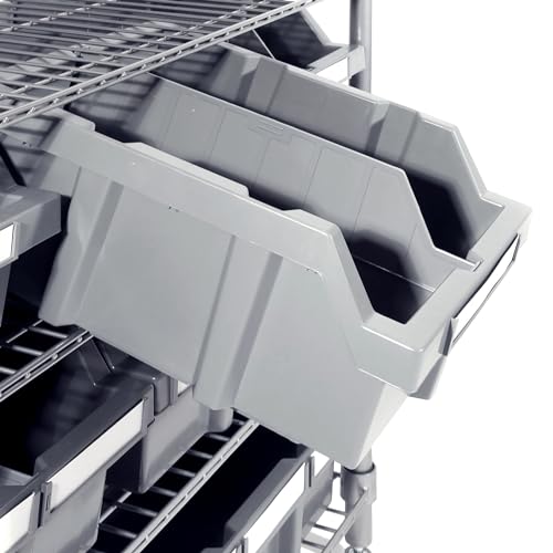 Image of 7-Tier NSF 16-Bin Steel Wire Shelving Rack, 36 inchW x 14 inchD x 56 inchH, Gray | 16 slide-out bins with tilt-lock design keep supplies organized and accessible