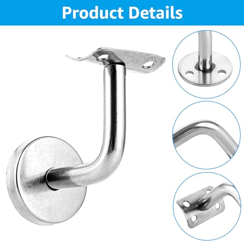 VIDETOL 6 Stück Handlaufhalter Edelstahl, 60 x 60 mm Wandhalter Handlaufstütze, Handlaufträger mit Abdeckrosette, Silber Handlauf Halterung für Flure, Treppenhäuser und Bäder