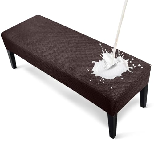 Zooody Waterproof Rectangle Stretch Bench Slipcover Protector - Dining Room Kitchen Washable Brown Bench Cover
