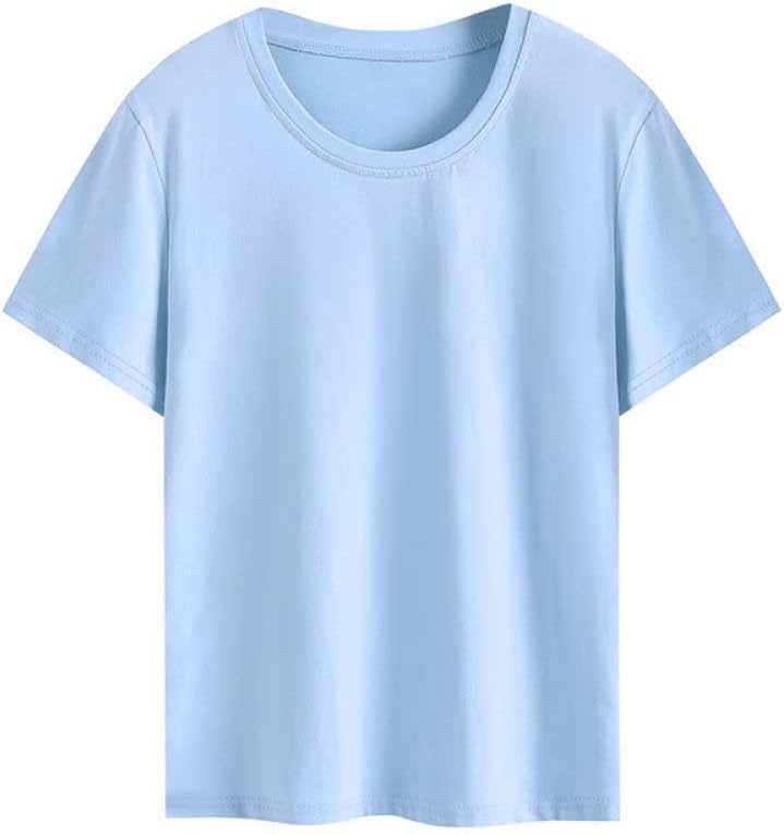 Ladies Tops, Women's T-Shirts Round Neck Loose Short Sleeve Blouses Light Blue Summer Leisure Sport Going Out Tops for Girls Womens