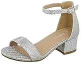 Lucky Top Girls Dress Sandal Low Heel Ankle Strap, Silver, 1