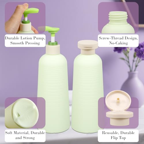 16.9oz Travel Shampoo Bottle with Flip Cap, Refillable Plastic Pump Bottles Dispenser for Soap, Shampoo, Lotions, Liquid Body Wash, Creams and Massage Oil (2Pack, 16.9oz/500ml)3