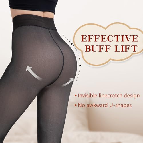 Image of HONGTEYA Fleece Lined Tights Women Winter Thermal Leggings Pantyhose Fake Translucent Thick Warm Sheer Tights