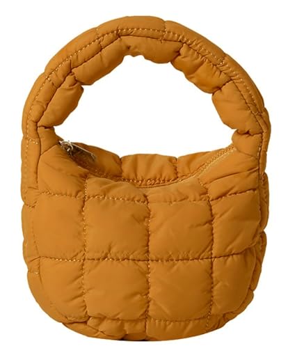 Mini bolso de mano acolchado suave para mujer, bonito bolso de mano de nailon ligero con burbujas, Marrón, Medium