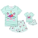 CHILDRENSTAR Matching Girls&Doll Pajamas Summer Unicorn Pjs Sets 18-inch Dolls Night Shirts,Size 8 9