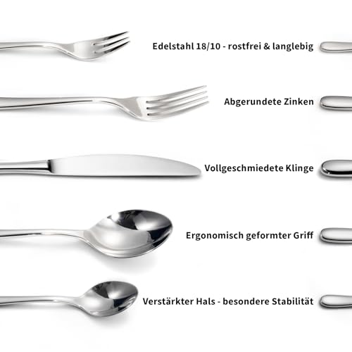 Alata Vienna 18/10 Edelstahl Poliert, Besteck Set 12 Personen, Essbesteck 60 teilig, Glänzend, Spülmaschinenfest – Ansicht 3