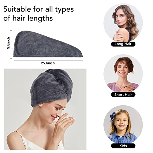 SINLAND Microfiber Hair Drying Cap Hair Towel Turban Twist for Long Hair Fast Drying Towels Head Turban Absorbent Soft Lightweight 3 Pack grey - Image 3