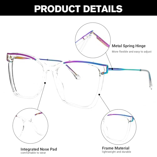 Image of Zeelool Blue Light Blocking Glasses, Cat Eye Frame Glasses for Women Eyeglasses with Clear Lens Anti Eyestrain & UV from Computer /TV /Phone ZJGX999416-10B Crystal