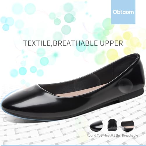 Image of Obtaom Round Toe Women Flat Shoes Slip on Girls Dress Black Ballet Flats