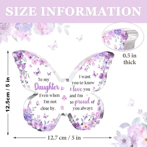 Image of Gifzy Daughter Gifts from Mom Dad, Unique Purple Butterfly Acrylic Plaque Desk Decor, Best Gifts for Daughter Adult Birthday Graduation Christmas Valentines, 5 x 5 x 0.5 inches