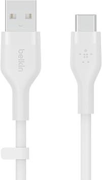 Belkin USB to USB-C Silicone Cable iPhone 15/iPad mini/iPad Pro/iPad Air/Galaxy/Android Smartphone Compatible, High Durability, USB-IF Certified, 3.3 ft 1 m, White BOOST CHARGE Flex CAB008bt1MWH