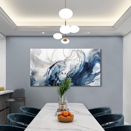 Image of Mofutinpo Abstract Canvas Wall Art Blue Pictures for Living Room Wall Decoration Large Modern Wall Art Office Artwork Wall Decor Graffiti Paintings for Bedroom 24x48in