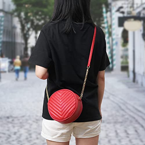 Round Crossbody Bag for Women,PU Leather Shoulder Bag with Metal Chain Strap, Cellphone Purses with Zipper3