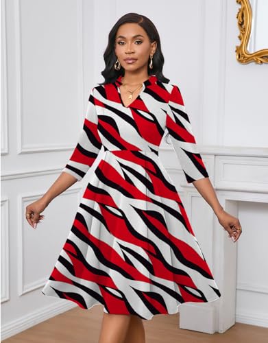 Image of Max2co Midi Dresses for Women Semi Formal Fit and Flare A-Line Swing Dress 3 /4 Sleeve Church Cocktail Dress with Pockets