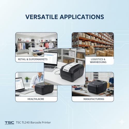 Image of TSC TL-240 Barcode Printer 4 Inch | Thermal Transfer & Direct Thermal Label Printer | 203 DPI | High Speed USB Barcode Label Printer for Amazon Sellers, Retail & Logistics