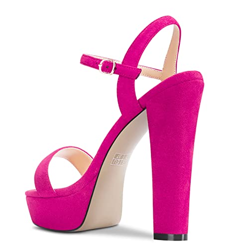 Aachcol Women Sandals Platform Peep Open Toe Ankle Strap Chunky Block High Heel Dress Shoes Pumps Wedding Suede 5 Inch3