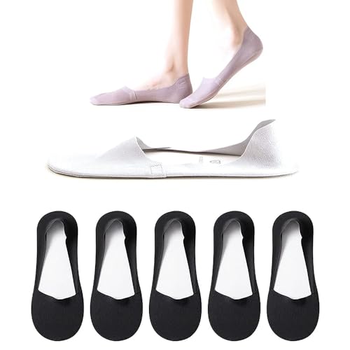 Fidragon 5 to 8 Pairs No Show Socks Low Cut Women Invisible for Flats and Dress Shoes Liner Socks with Non-Slip Heel Grips (5 Pairs Black)