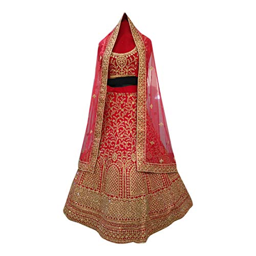 Rojo Velvet Diseñador Pesado Zari Piedra Novia Lehenga Choli Dupatta Indio Mujeres de la Boda de la Novia Falda Blusa 8557