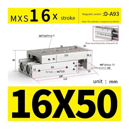 Vérin pneumatique à glissière MXS16-50 rail de guidage pour table mobile - 3