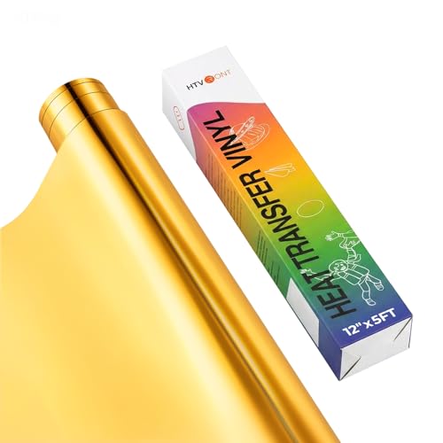 HTVRONT Gold Metallic HTV Vinyl - 12x 5ft Gold Iron on Vinyl Roll Heat Transfer Vinyl for All Cutting Machines Easy to Cut & Weed for T-Shirts & Custom Heat Vinyl Designs