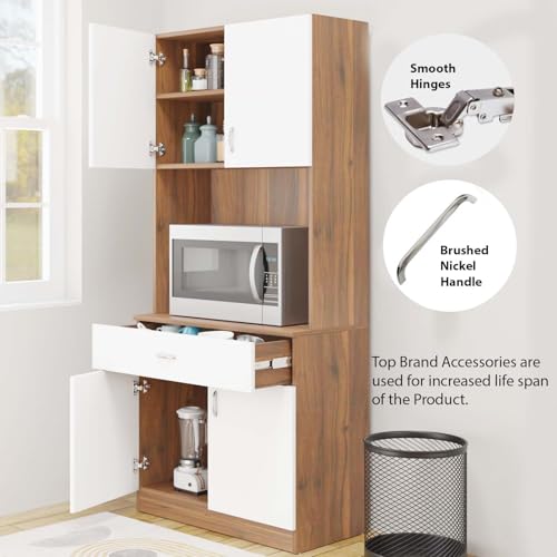 Image of VIKI Furniture | Kitchen Cabinet - Drawer with Doors & Open Shelves, Organizer for Kitchen, Bedroom, Hallway & Living Room (Brussel Walnut & Frosty White - 40D x 80W x 180H cm) | 1 Year Warranty