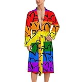 Rainbow Gay Pride Black Love Bathrobes For Women Men Super Soft Spa Knit Bath Robes Cute Long House Coat Lightweight Wedding Bride Party Sleepwear With Attached Belt Large