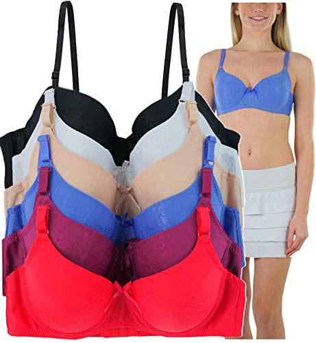 Image of ToBeInStyle Women's Pack of 6 Padded Assorted Styles Supportive Bras Cup Size - A to DDD