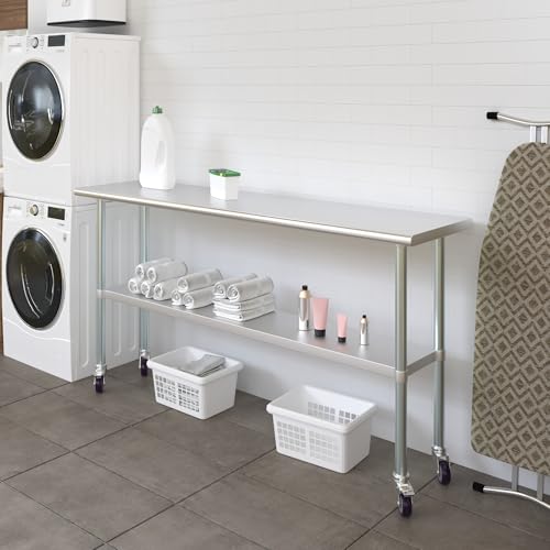 Image of AmGood 72 inch Long x 18 inch Deep Stainless Steel Table with Casters