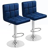 Furmax Bar Stools Armless Modern Velvet Swivel Adjustable Hydraulic Bar Stool Square Counter Height Stool Set of 2 (Blue)