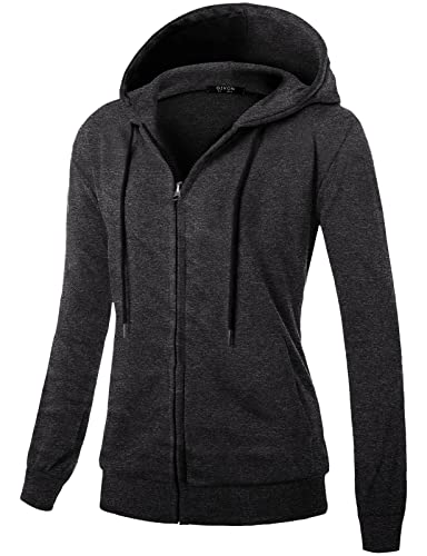 Image of GIVON Womens Casual Zip Up Hoodie Cotton Blend Soft Fabric Basic Layering Hooded Jacket with Kangaroo Pocket