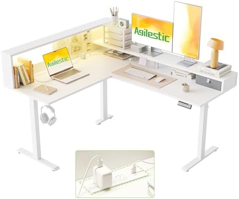 Agilestic Escritorio Eléctrico de Pie en Forma de L, Escritorio E...