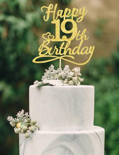 Veegood Cake Topper 19e anniversaire - or scintillant, drôle pour hommes et femmes