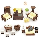 23pcs Brown Dollhouse Mini Furniture Kit Decoration DIY Accessories Including Dining Room Sitting Living Bedroom Set Toys for Baby Boys Children Girls Dollhouse Accessories