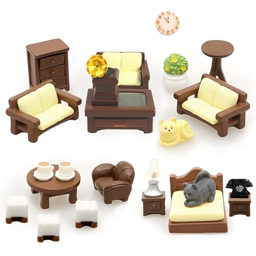 23pcs Brown Dollhouse Mini Furniture Kit Decoration DIY Accessories Including