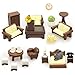 23pcs Brown Dollhouse Mini Furniture Kit Decoration DIY Accessories Including Dining Room Sitting Living Bedroom Set Toys for Baby Boys Children Girls Dollhouse Accessories