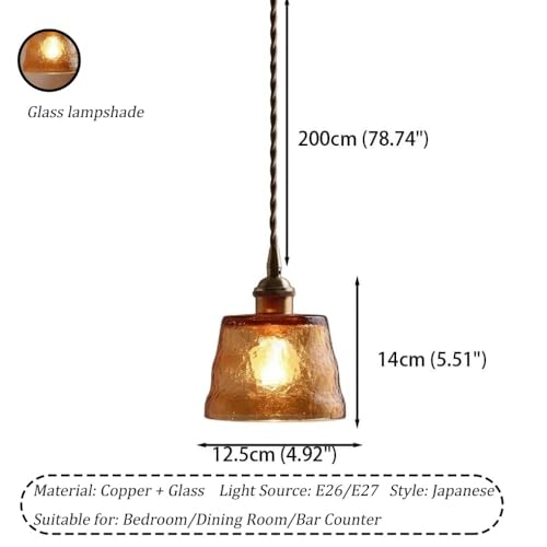 Lámpara colgante de cristal ámbar con cable ajustable para techos altos y bajos 4