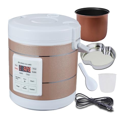 Mini Rice Cooker (12V/24V),1.6L Portable Travel, Cooking Heating/Keeping Warm, Steam Tray+Rice Spatular+measuring Cup, For Car/Truck/office,Gold