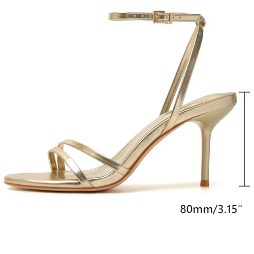 Image of RIBONGZ High Heels for Women Kitten Heeled Sandals with Ankle Strap Round Open Toe Strappy Stiletto Heels Comfort Summer Wedding Party Evening Prom Daily Dressy Shoes